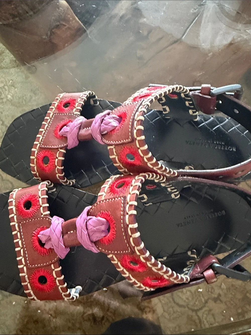 Bottega Veneta Vintage Intrecciato Embroidered Sandals - Size 7 Retail $900)